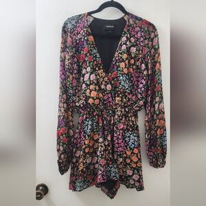 Yumi Kim Black Floral Wrap Romper, Size Small.